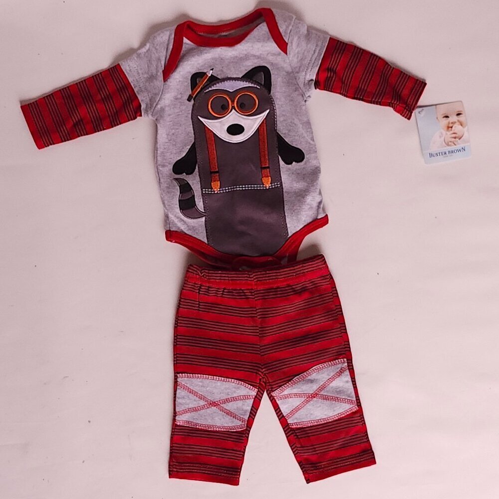 ADORABLE BUSTER BROWN Little Genius Baby Outfit 0-3 Months Raccoon Glasses Nerd